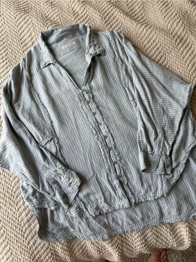 Free People Pale Gray Striped Button-Down Shirt